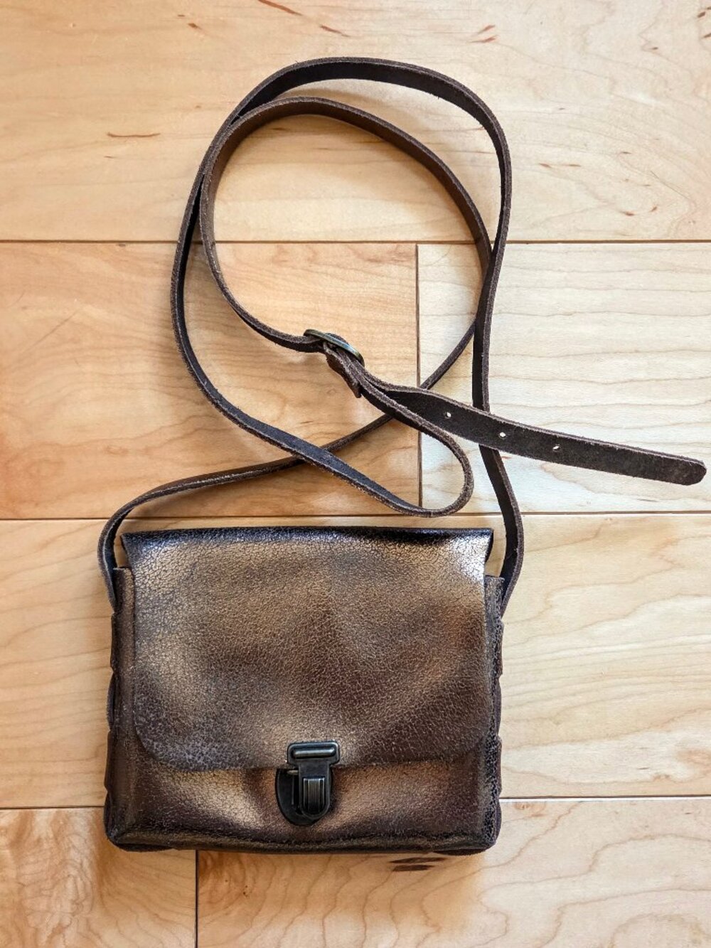 Leather Small Bronze Shimmer Pearlescent Purse Bag Boutique France Crossbody
